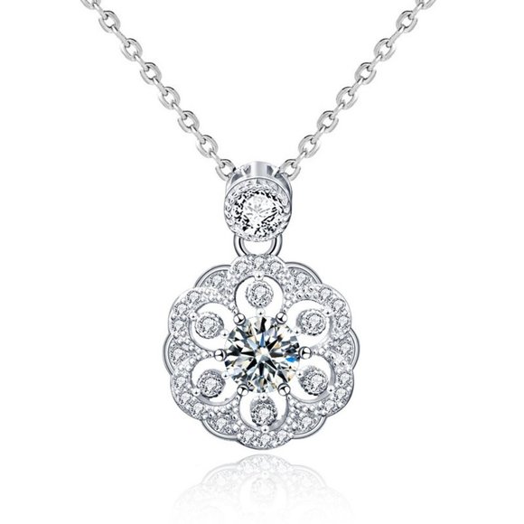 Certified 1/2 ct. t.w. Moissanite Diamond Flower Pendant Necklace NEW - Picture 9 of 15